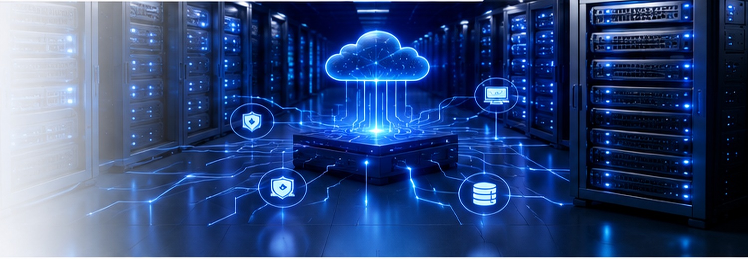 Modern server room and cloud infrastructure